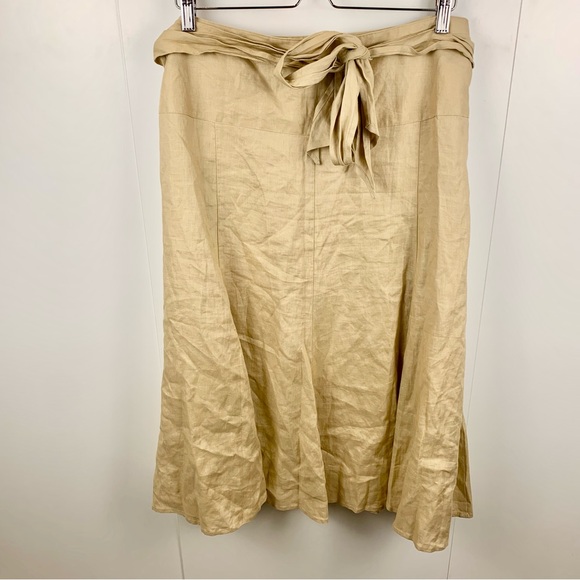 It's A New Vision Dresses & Skirts - Vintage Y2K 90s It's A New Vision Tan Beige Pure Linen Midi Skirt Sash Belt XL